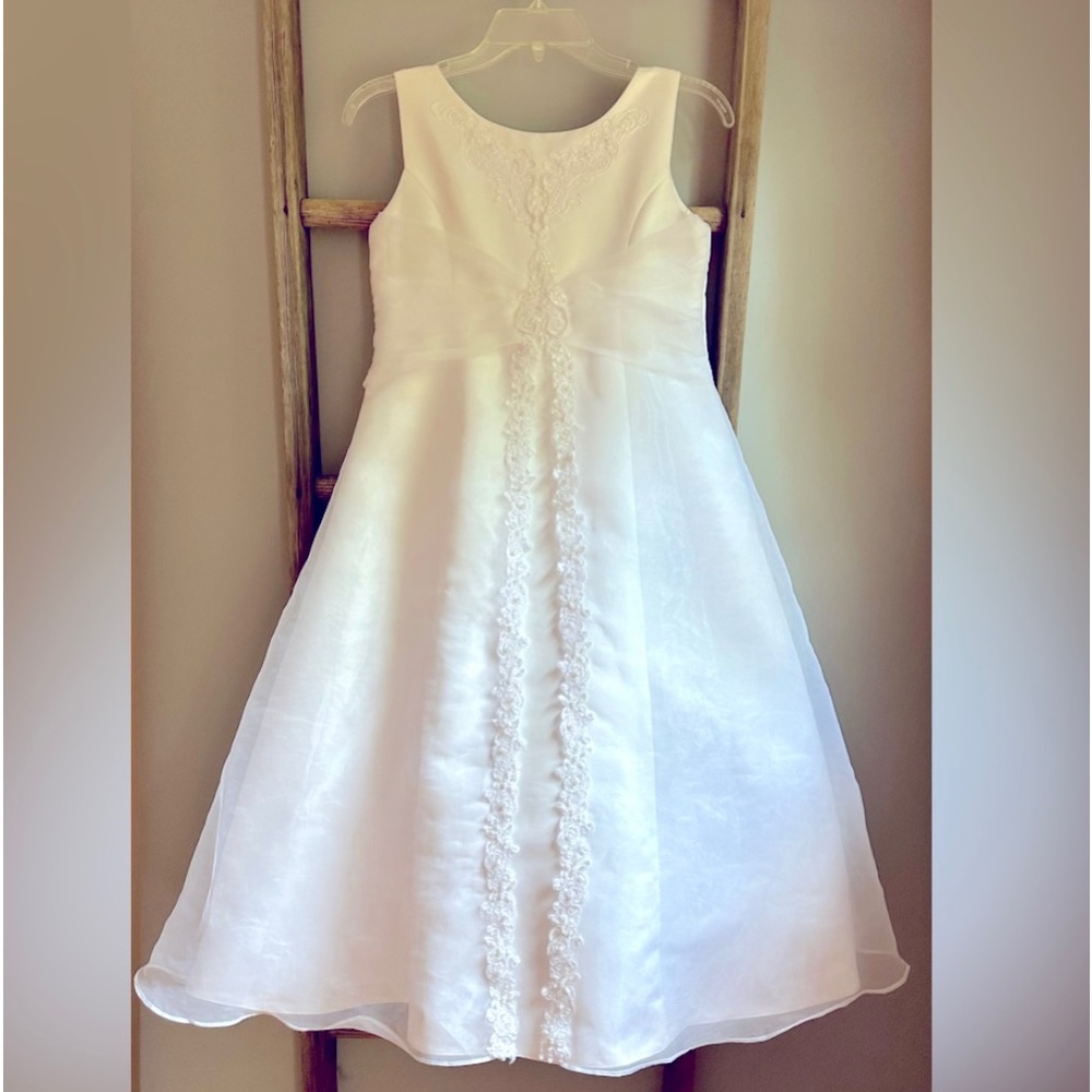Girls FUll Length Sleeveless  A-Line Dress w/ Beaded Trim size 12